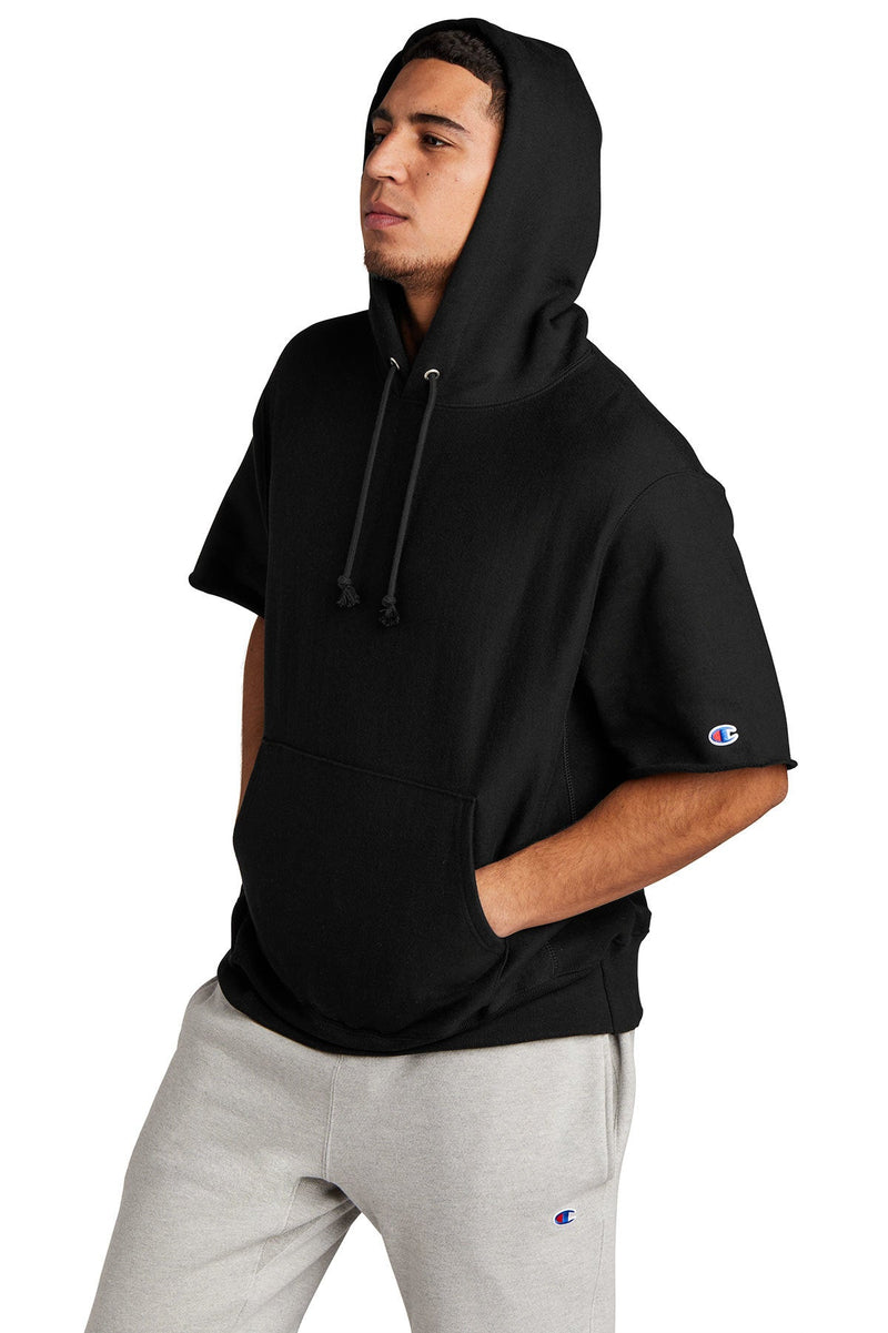 Champion Reverse Weave Short Sleeve Hooded Sweatshirt S101SS | Black