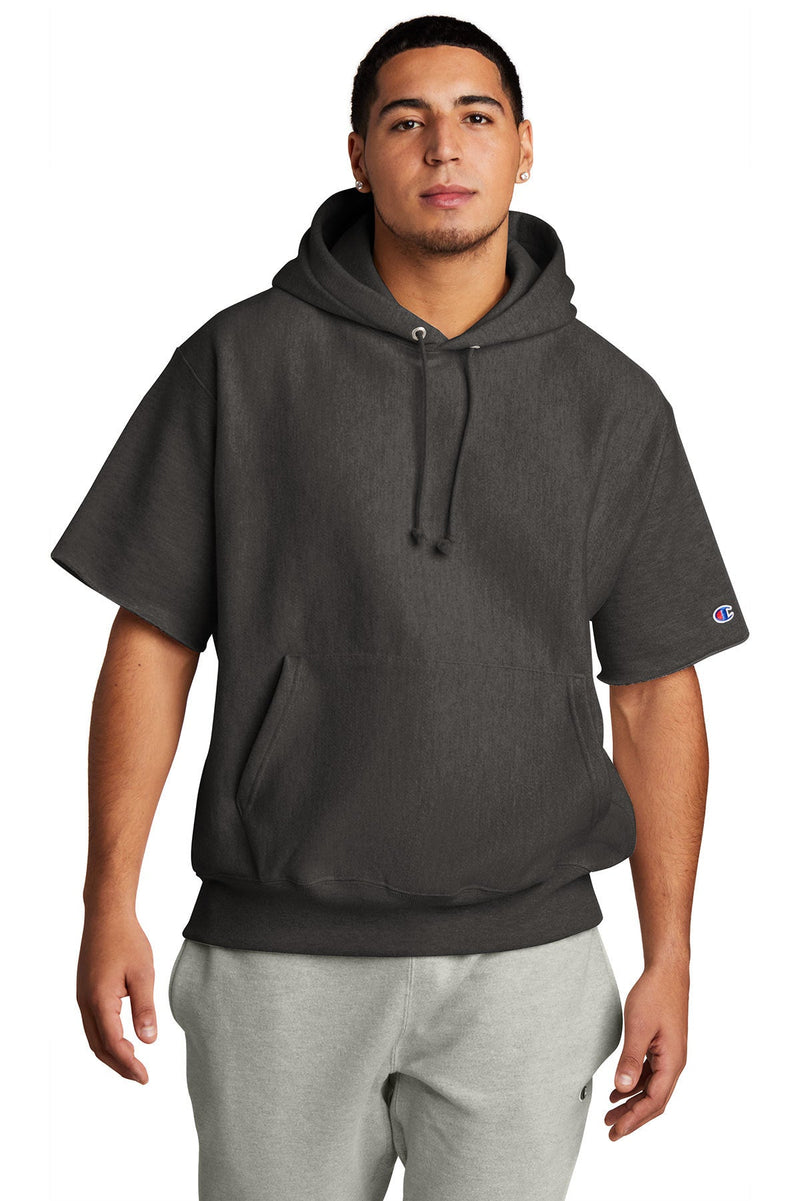 Champion Reverse Weave Short Sleeve Hooded Sweatshirt S101SS | Charcoal Heather