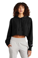 Champion Women's Reverse Weave Cropped Cut-Off Hooded Sweatshirt RW01W | Black