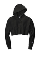 Champion Women's Reverse Weave Cropped Cut-Off Hooded Sweatshirt RW01W | Black
