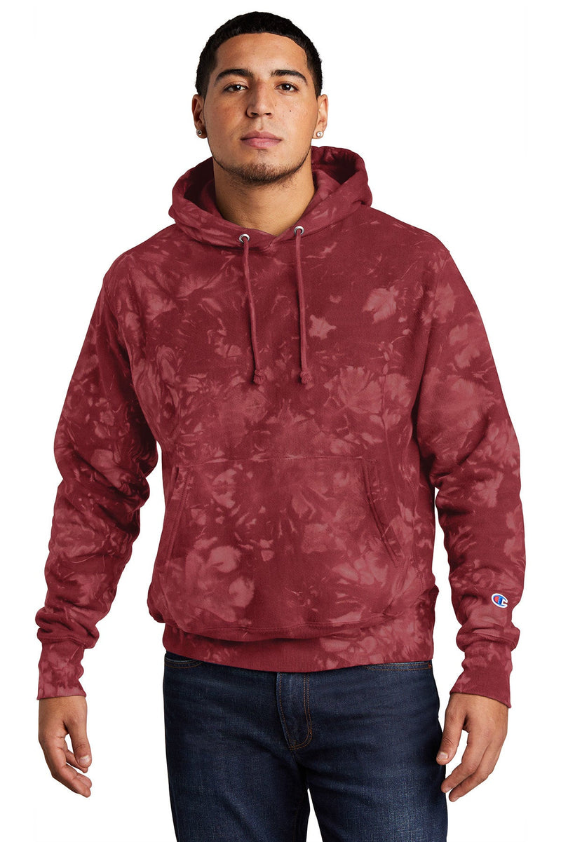 Champion Reverse Weave Scrunch-Dye Tie-Dye Hooded Sweatshirt. TDS101 | Mulled Berry