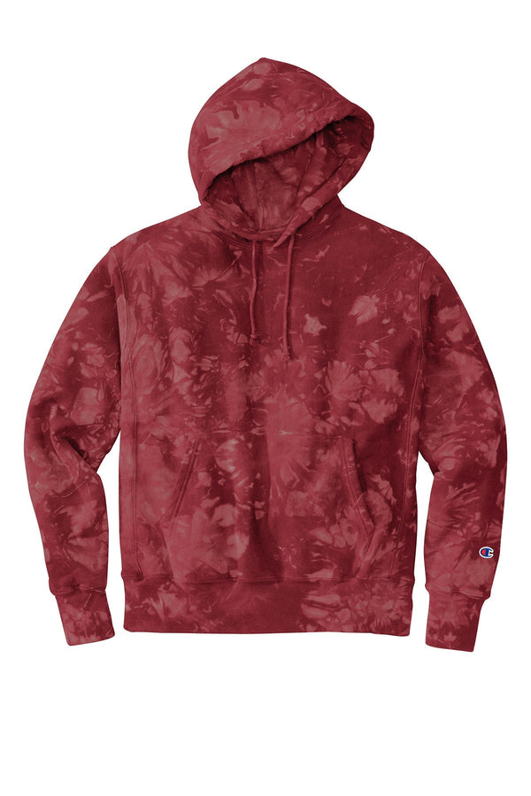 Champion Reverse Weave Scrunch-Dye Tie-Dye Hooded Sweatshirt. TDS101 | Mulled Berry