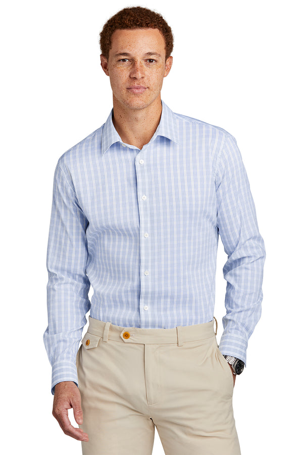 Brooks Brothers Tech Stretch Patterned Shirt | BB18006 | White Newport Blue Grid Check
