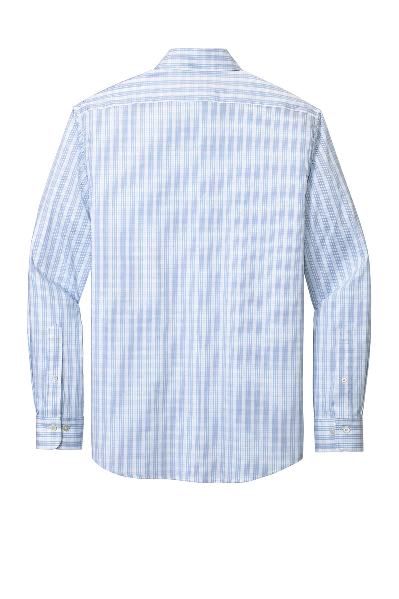 Brooks Brothers Tech Stretch Patterned Shirt | BB18006 | White Newport Blue Grid Check