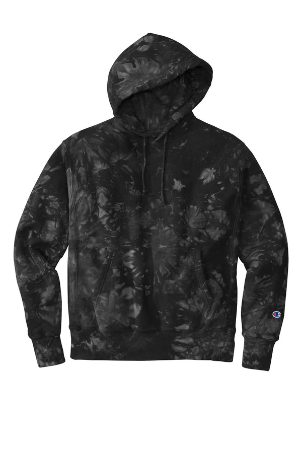 Champion Reverse Weave Scrunch-Dye Tie-Dye Hooded Sweatshirt. TDS101 | Black