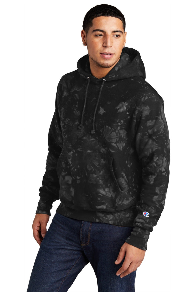Champion Reverse Weave Scrunch-Dye Tie-Dye Hooded Sweatshirt. TDS101 | Black